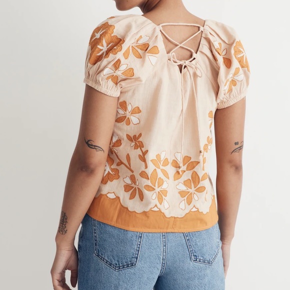 Madewell Embroidered Lace-Up Back Top Large - Picture 2 of 7